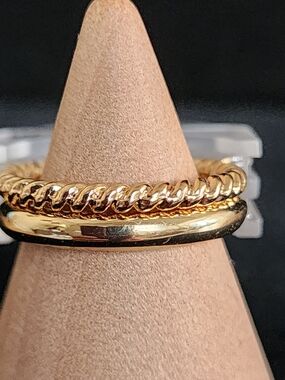 Gold-Tone Stackable Ring Set - Elegant Twisted & Smooth Bands